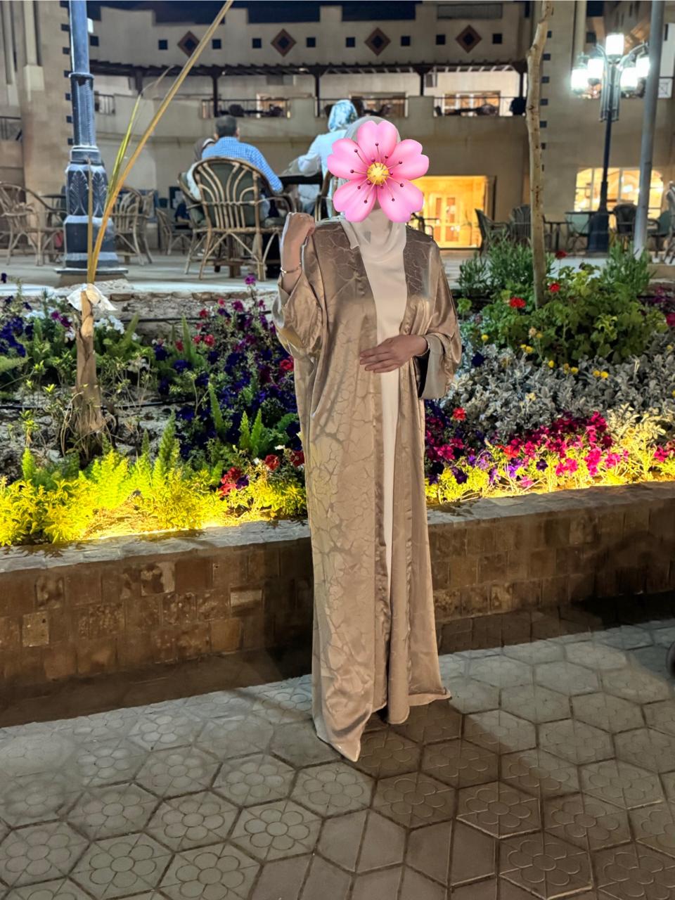 Elegant Satin Embroidered Abaya – Champagne Gold