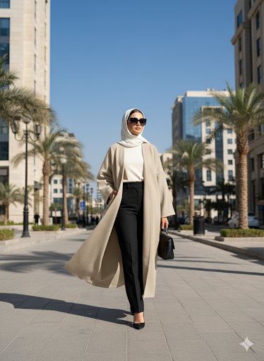 Elegant Long Open Abaya – Beige